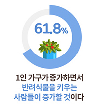 61.8%, 1인 가구가 증가하면서 반려식물을 키우는 사람들이 증가할 것이다.