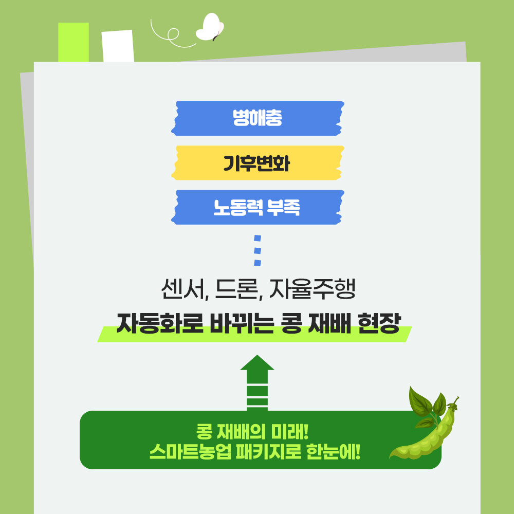 병해충, 기후변화, 노동력 부족........ 센서, 드론, 자율주행 자동화로 바뀌는 콩 재배 현장 <= 콩 재배의 미래! 스마트농업 패키로로 한눈에!