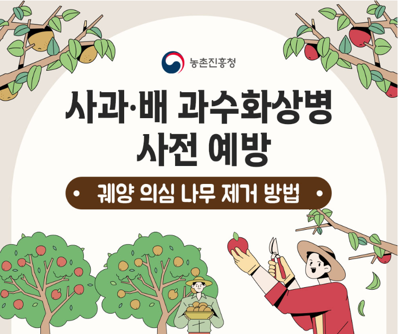 농촌진흥청 사과·배 과수화상병 사전 예방 궤양 의심 나무 제거 방법