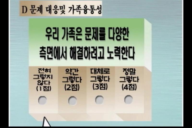 문제 대응 및 가족융통성_가치체계 공유와 사회적인 지지_건강도 점수 결과